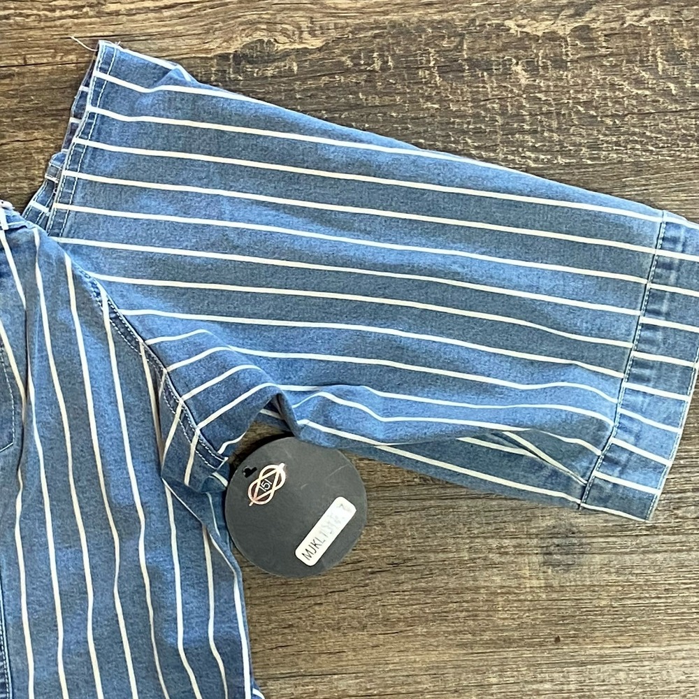 One5One Denim Stripe Cold Shoulder Cropped Top 3X Y2K Revival Western Rodeo Chic - Picture 4 of 13